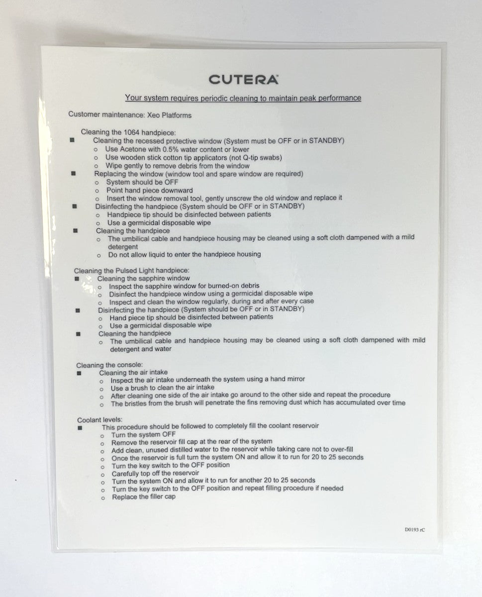 CUTERA, INSTRUCTIONS FOR PULSED LIGHT HANDPIECE REMOVAL AND INSTALLATION SHEET, D0193 rC