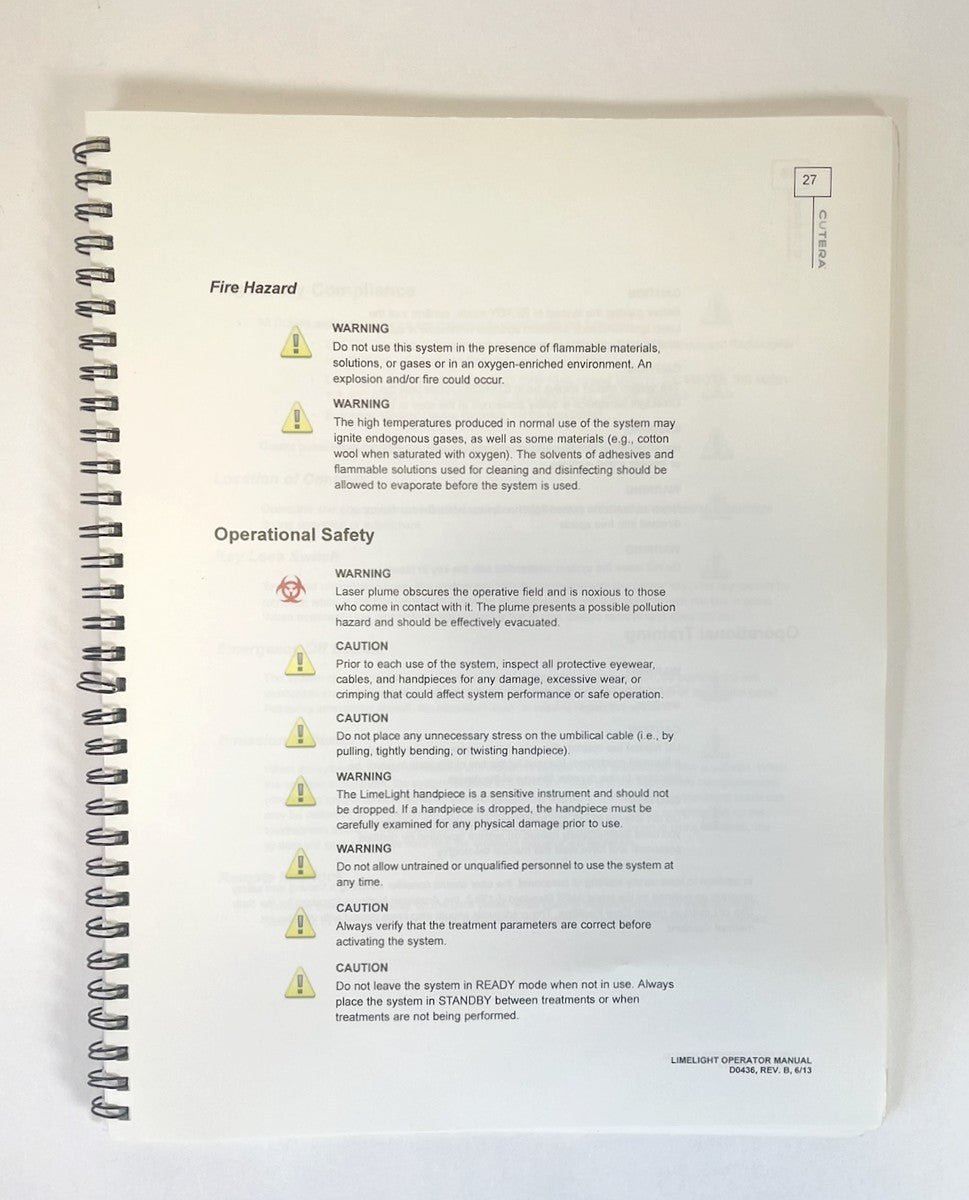 CUTERA, LIMELIGHT OPERATOR MANUAL, P/N: D0436, REV. B JUNE 2013