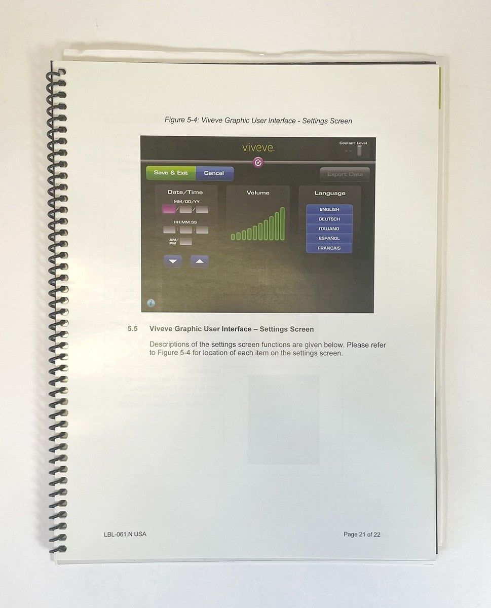 Viveve System, Technical User’s Manual, P/N: LBL-061.N USA