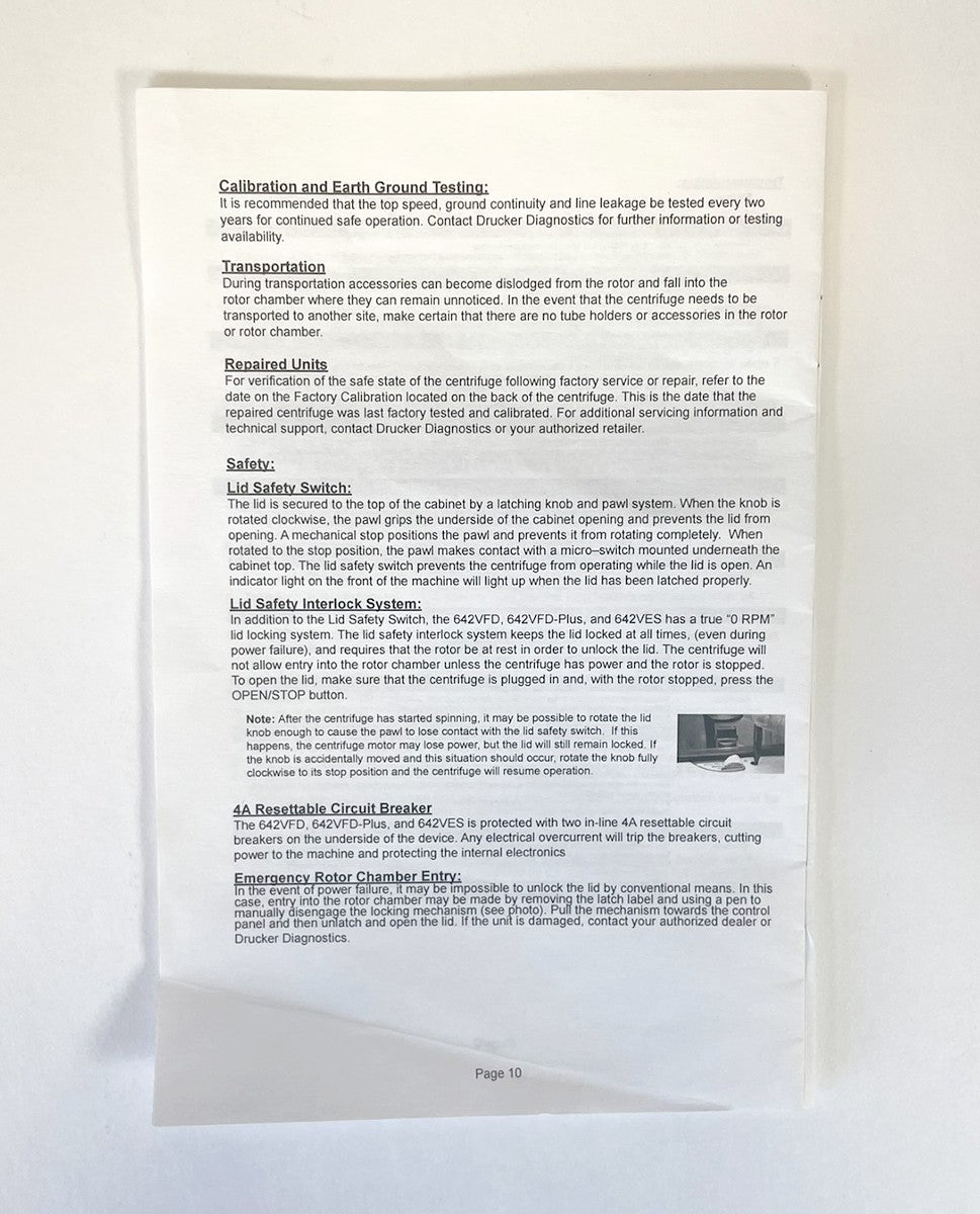 Drucker Diagnostics Laboratory Centrifuge Operator's Manual