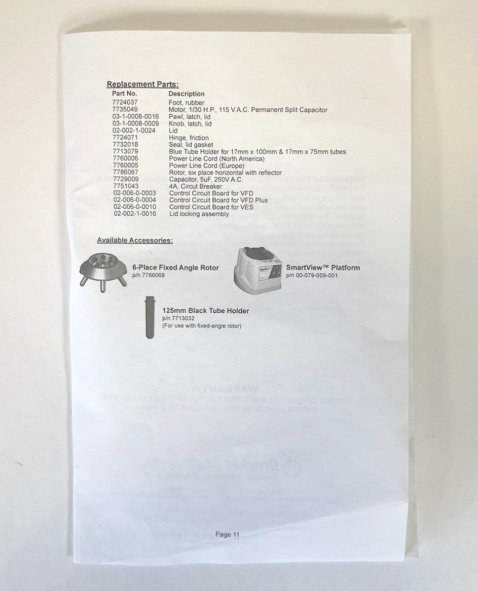 Drucker Diagnostics Laboratory Centrifuge Operator's Manual