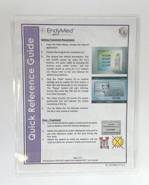 EndyMed The 3Deep COmpany Setting Treatment Parameters Quick Reference Guide DOC00085 US Rev. B