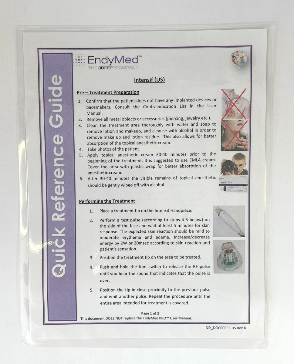 EndyMed The 3Deep COmpany Setting Treatment Parameters Quick Reference Guide DOC00085 US Rev. B