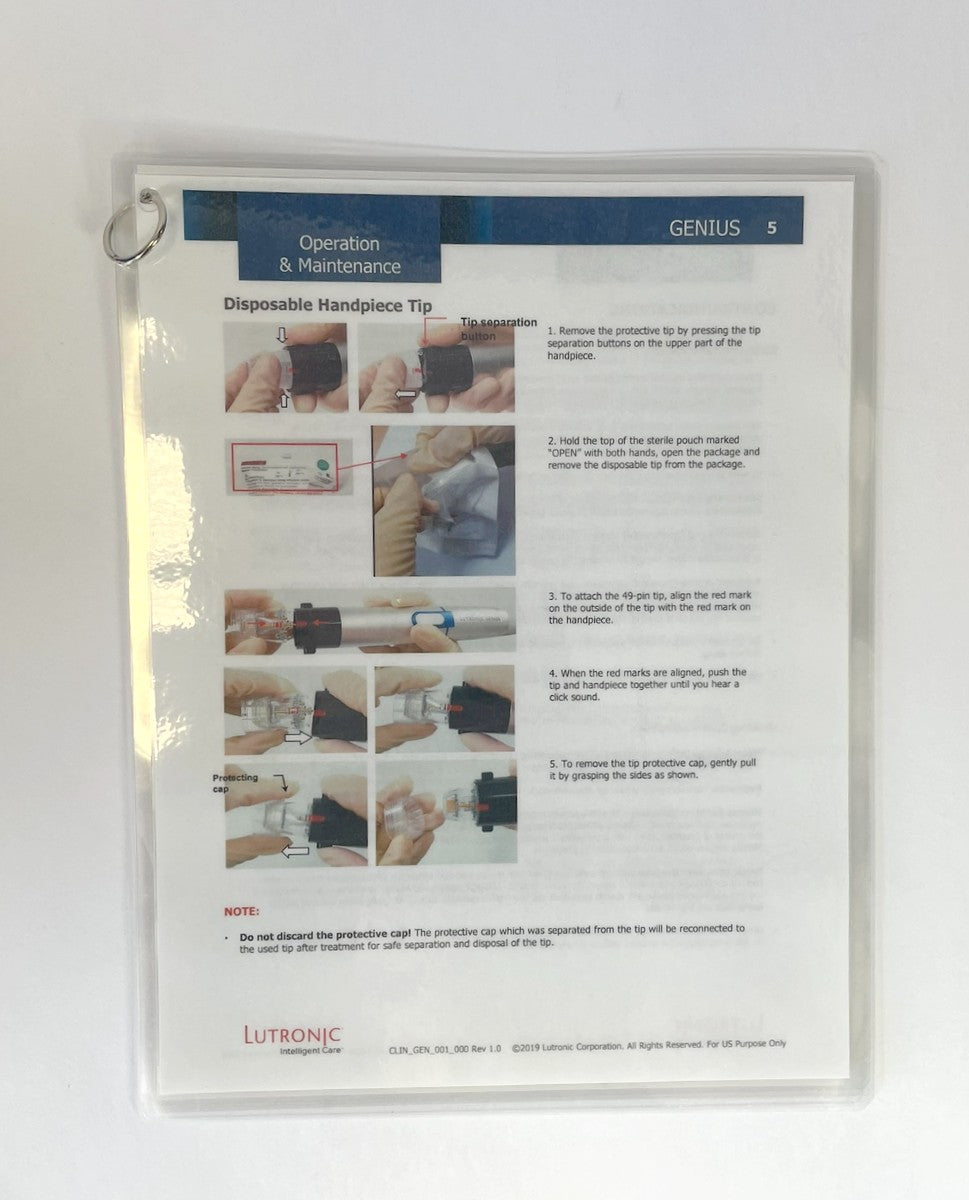 2019 Lutronic Genius RF Microneedling Quick Start Guide Reference Manual