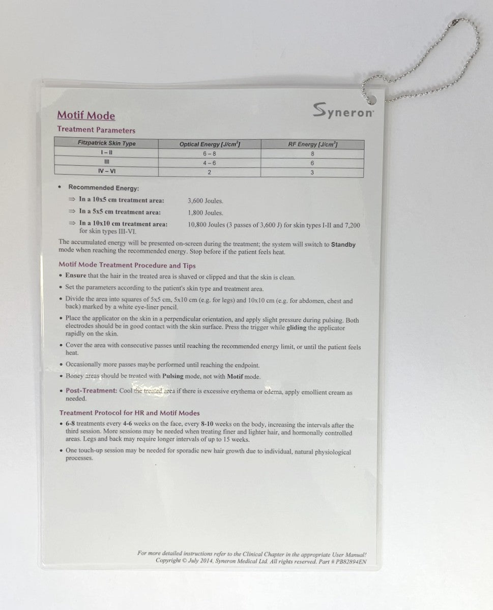 Syneron Quick Reference Guide elos plus Hr mode