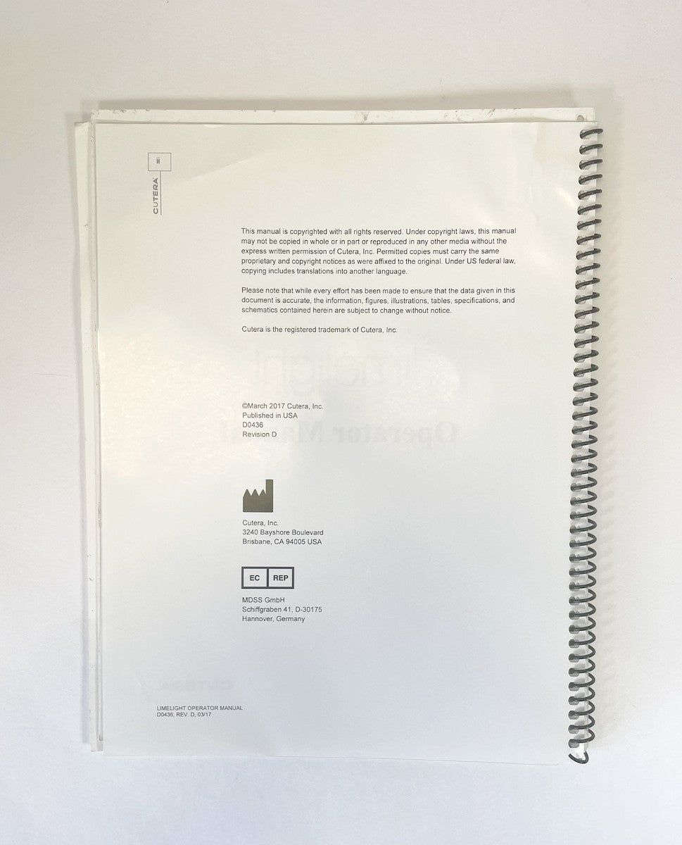 Cutera LimeLight Pigment Vascular Handpiece Operator Manual |2017|REV C|D0436