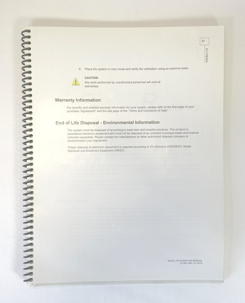 CUTERA excel HR Operator Manual D1796 REV B EXP 2016