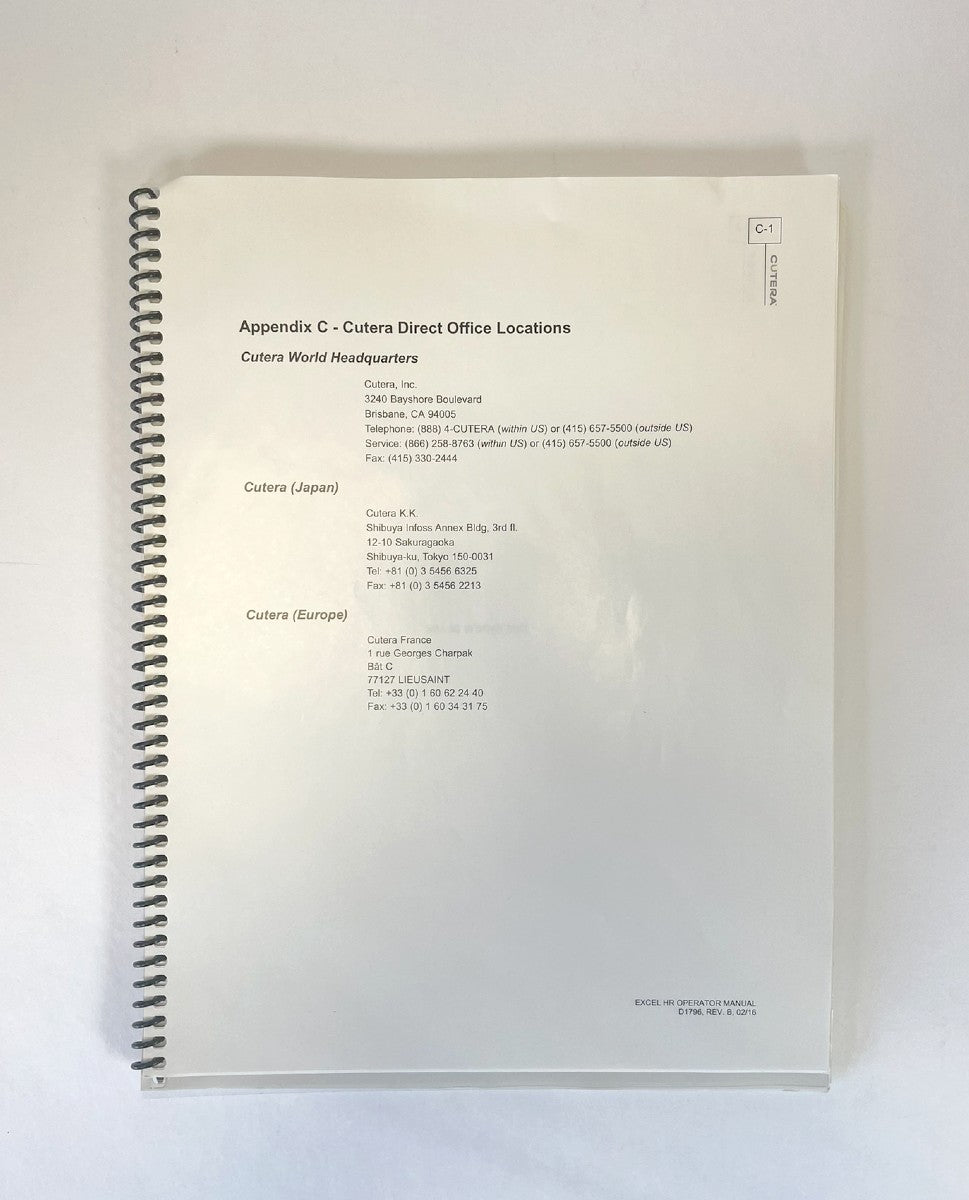 CUTERA excel HR Operator Manual D1796 REV B EXP 2016