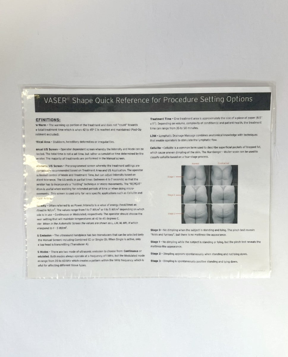 VASER Shape Quick Reference For Procedure Setting Options