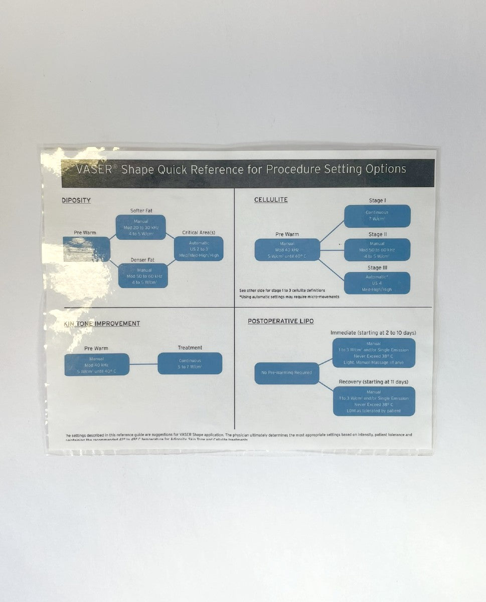 VASER Shape Quick Reference For Procedure Setting Options Lipo