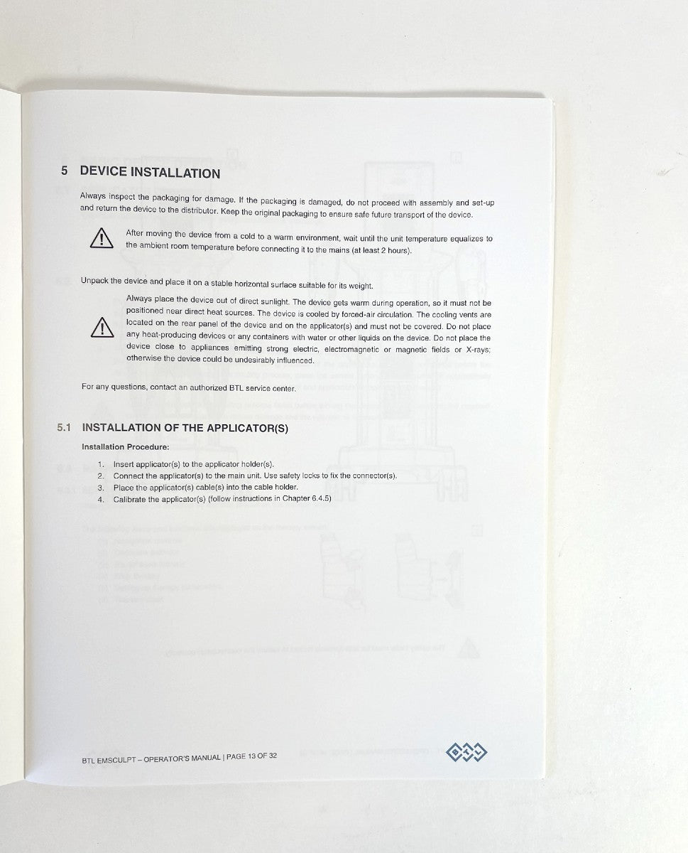 BTL EMSCULPT OPERATOR’S MANUAL, P/N 799-80MAN2166ENUS01105