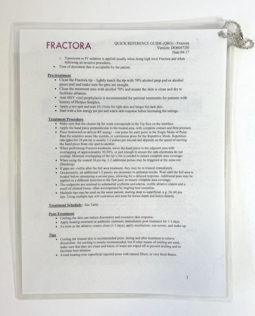 FRACTORA, QUICK REFERENCE GUIDE (ORG) P/N D06047281, 2017 (2 sheets)