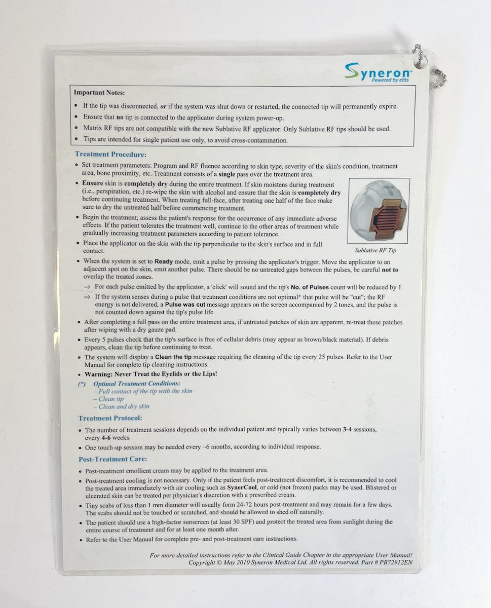 Syneron, Sublative RF Treatment Quick-Reference Guide