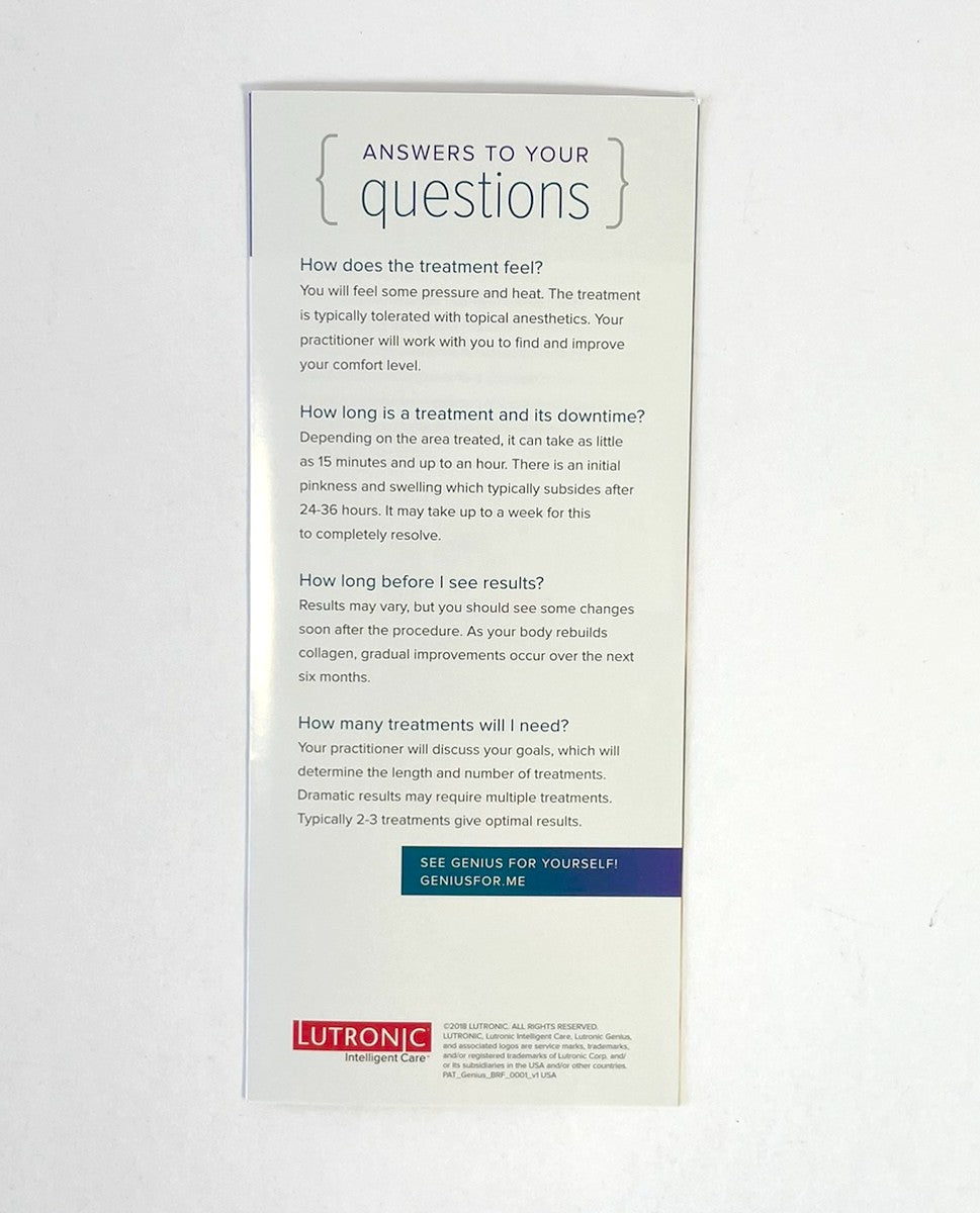 Lutronic Genius RF "That's Genius" Brochure 50-Pack PAT_Genius_BRF_0001_v1 USA