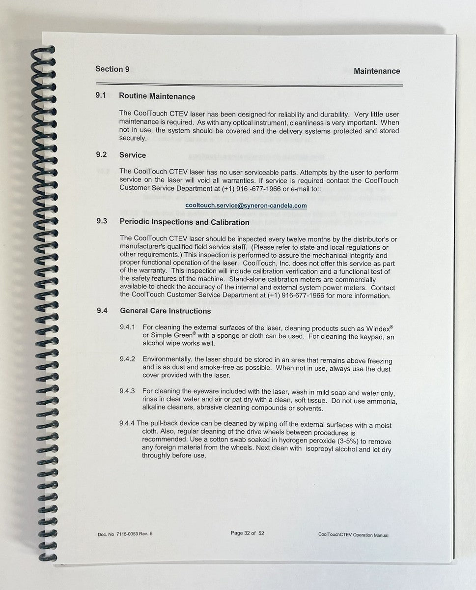 CoolTouch CTEV 15W Operation Manual 7115-0053 Rev. E 1