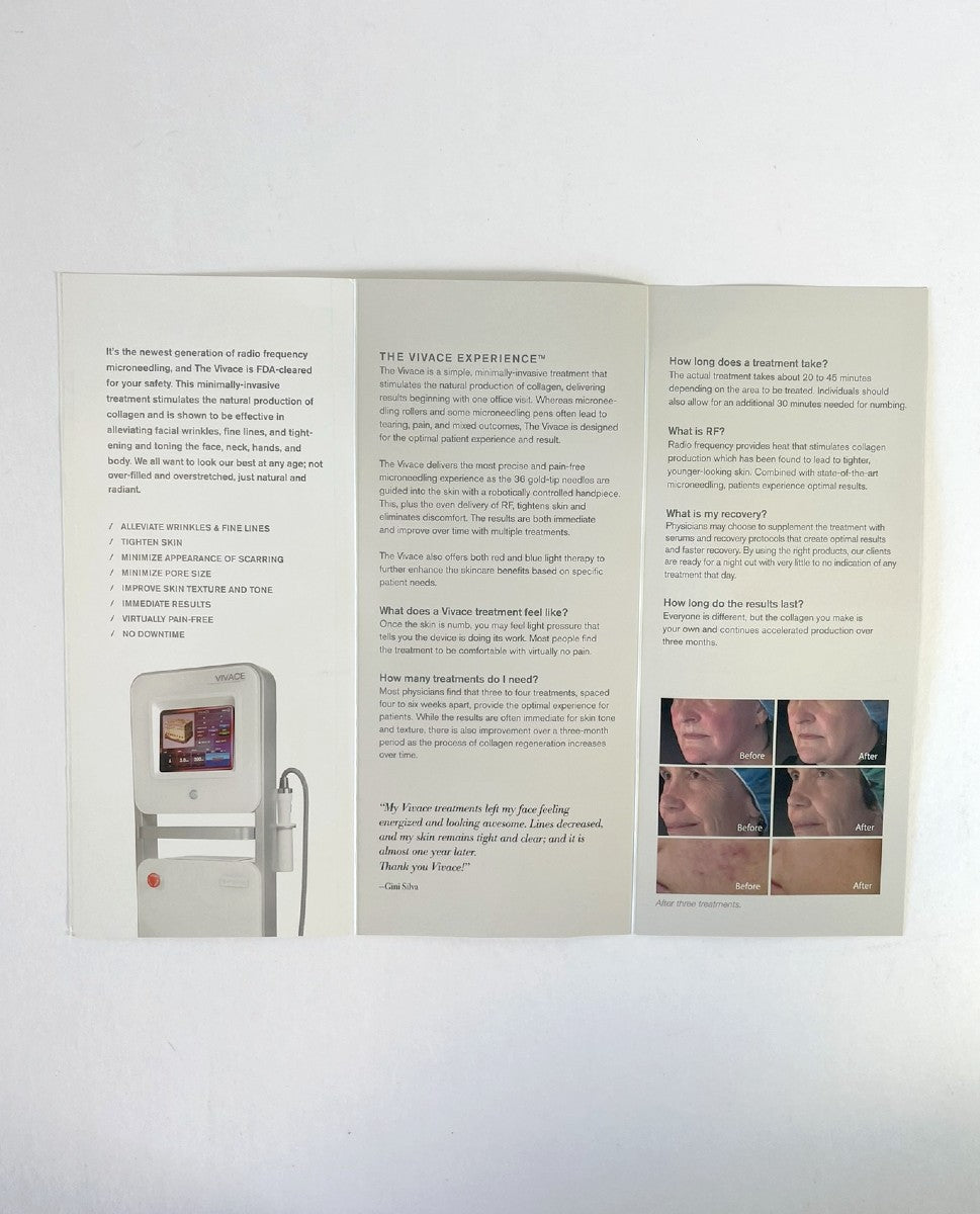 VIVACE Fractional Micro Needle RF Tri-Fold Brochure 23 Pieces