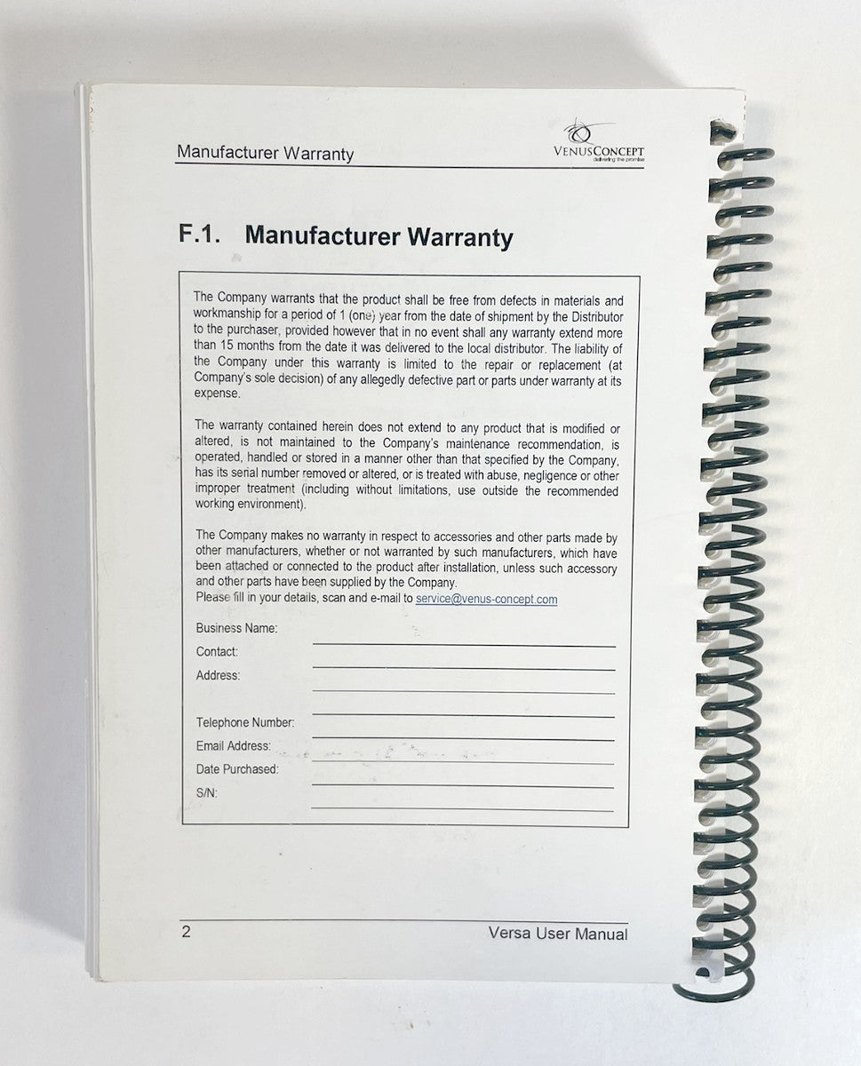 VenusConcept Venus Versa User Manual International Version April 2016 DCVEUSA7A
