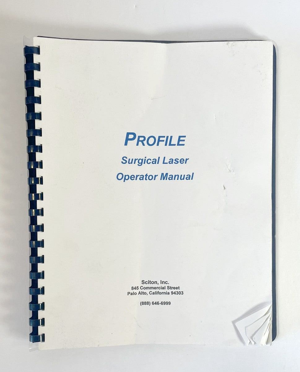 Sciton, PROFILE, Surgical Laser, Operator Manual, P/N: 2013-005-00 Rev C ECO #568, Date 9-20-02