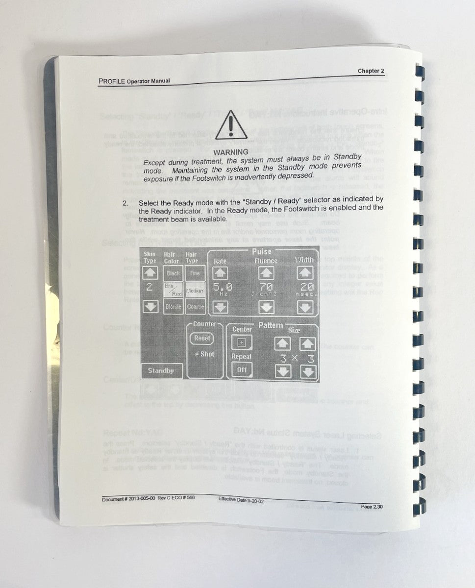 Sciton, PROFILE, Surgical Laser, Operator Manual, P/N: 2013-005-00 Rev C ECO #568, Date 9-20-02