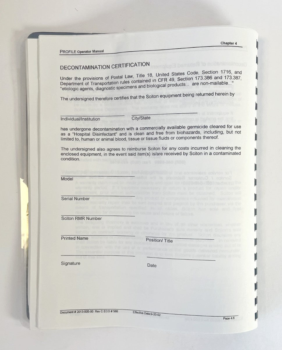 Sciton, PROFILE, Surgical Laser, Operator Manual, P/N: 2013-005-00 Rev C ECO #568, Date 9-20-02