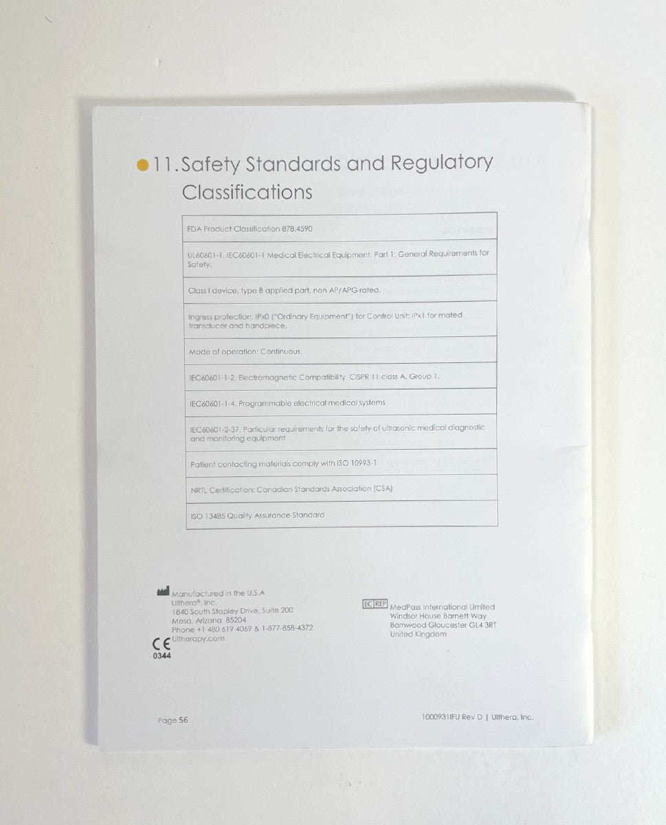 Ulthera, Instructions for Use, Featuring DeepSEE Technology for Ultherapy P/N: 100093 1IFU Rev D