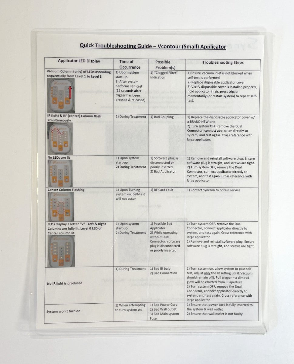 Syneron, Cleaning Guidelines and Quick Troubleshooting Guide - Vcontour (Small) Applicator