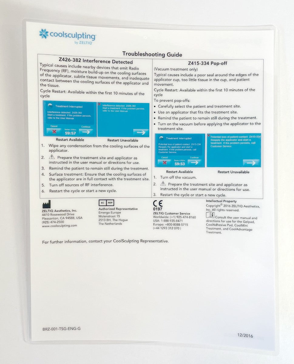 Coolsculpting, Troubleshooting Guide, P/N: BRZ-001-TSG-ENG-G