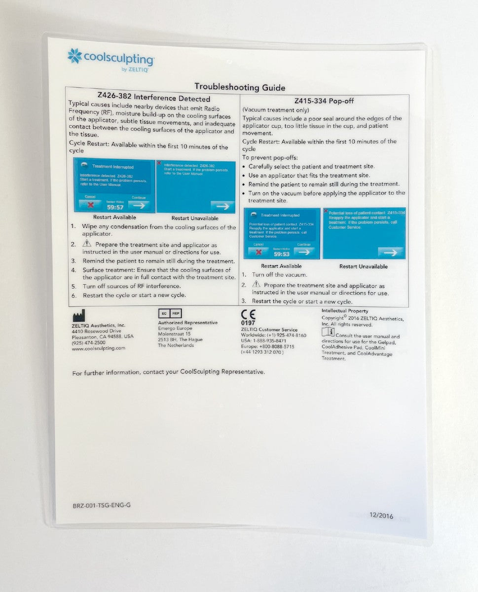 Coolsculpting, Troubleshooting Guide, P/N: BRZ-001-TSG-ENG-G