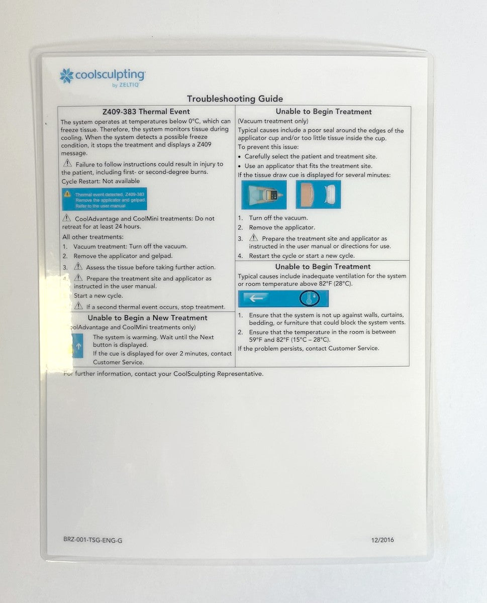 ZELTIQ, Coolsculpting, Troubleshooting Guide, P/N: BRZ-001-TSG-ENG-G