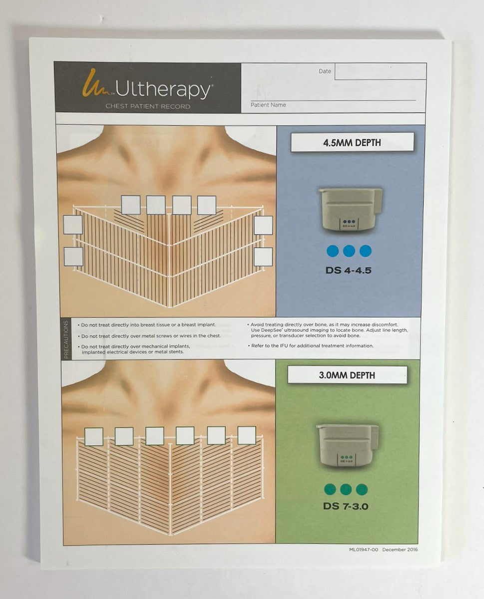 Ultherapy, Chest Patient Record, 4.5 mm and 3.0 mm Depth (24 pages) P/N: ML01947-00, December 2016
