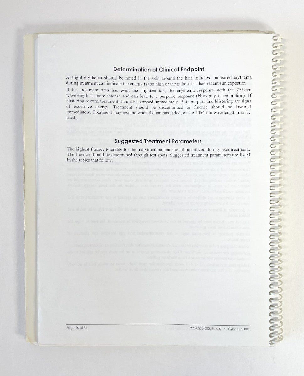 Cynosure Elite Aesthetic Workstatiom Clinical Acclaim and ApogeeReference Manual