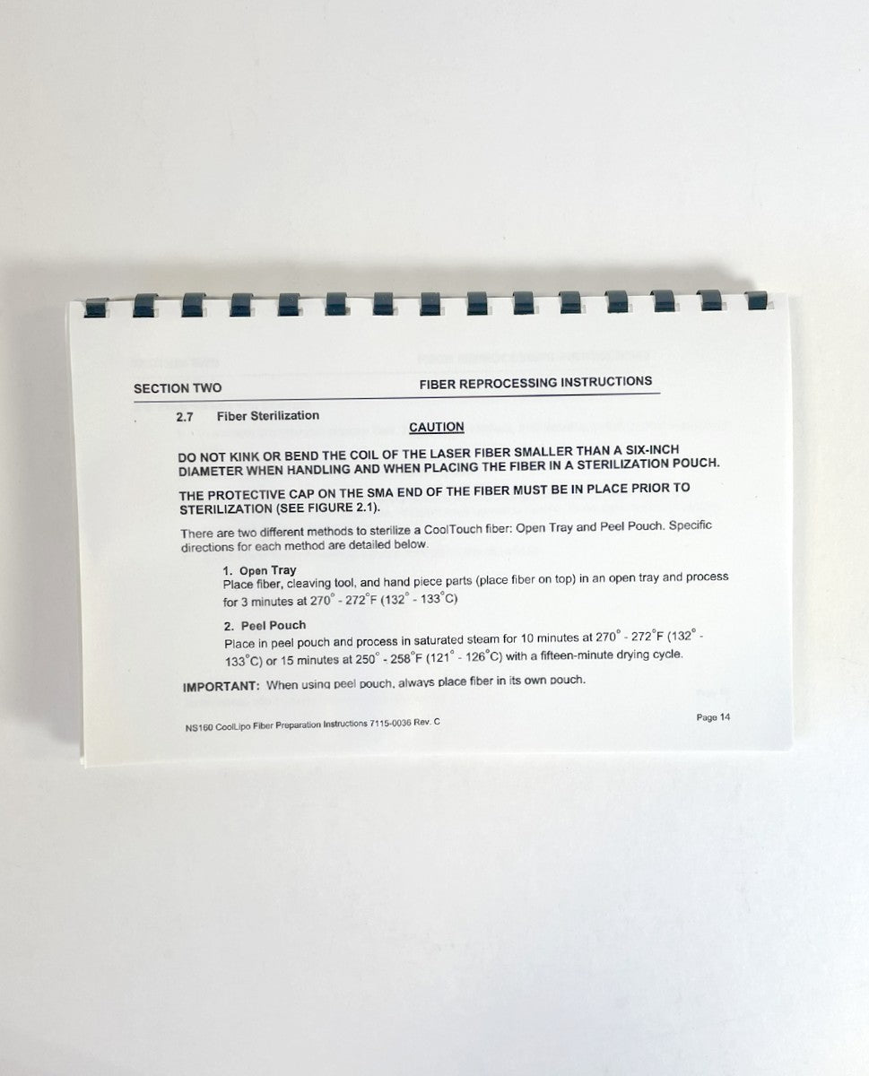 Cooltouch NS160 Cool Lipo Fibers And Handpieces Reparation Instructions 7115-0036 Rev.C