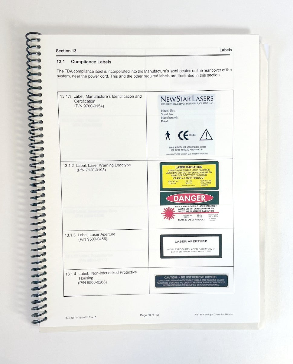 CoolTouch NS160 CoolLipo Operation Manual 2007 115-0035 Rev. A