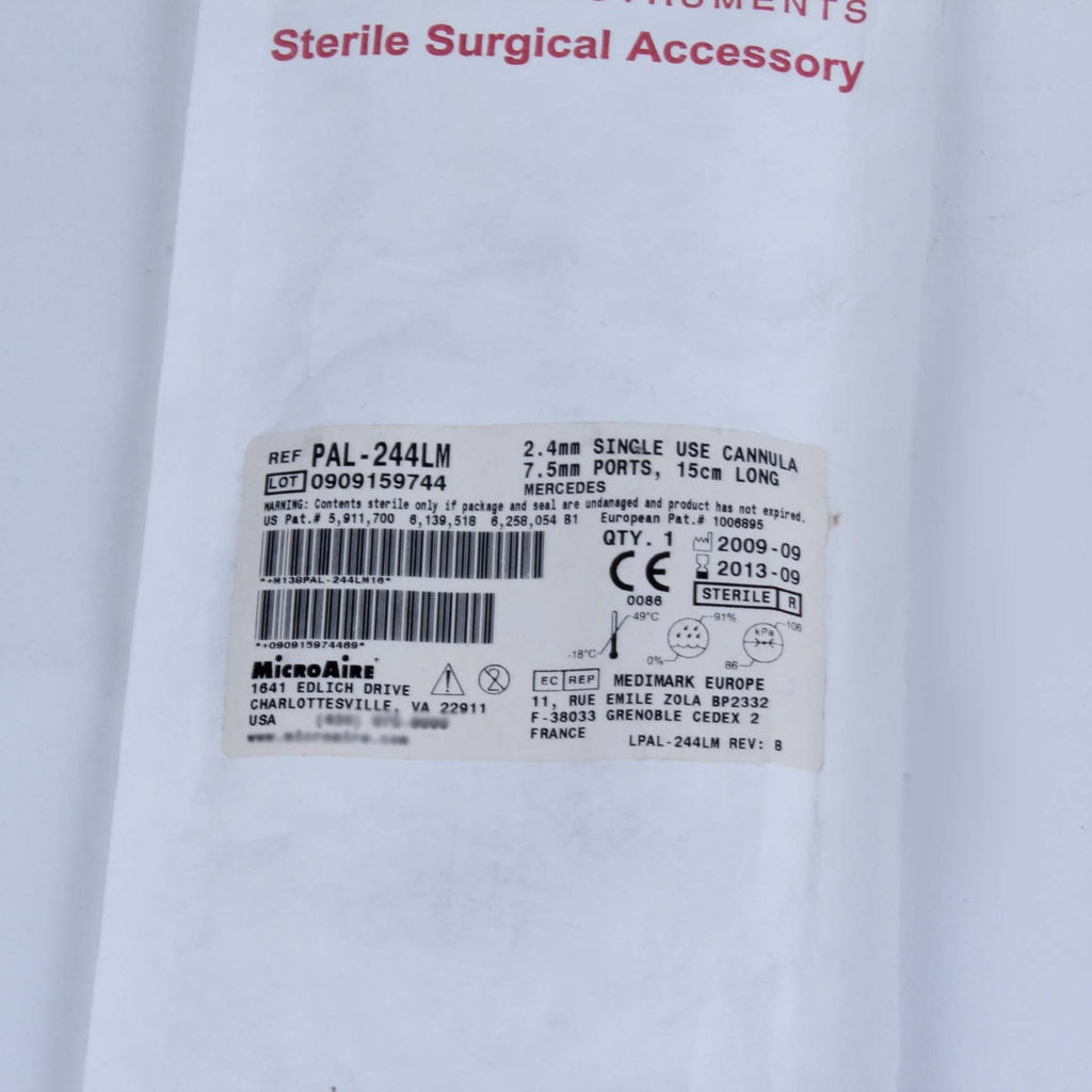 MicroAire PAL Power Cannula 15cm Long 2.4mm Dia 7.5mm Ports MERCEDES PAL-244LM