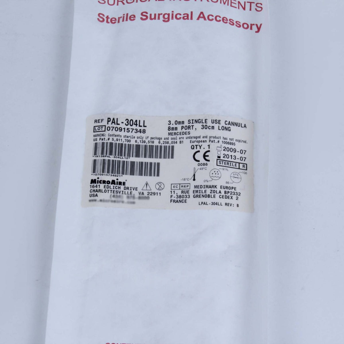 MicroAire PAL Power Cannula 30cm Long 3mm Dia 8mm Ports MERCEDES PAL-304LL