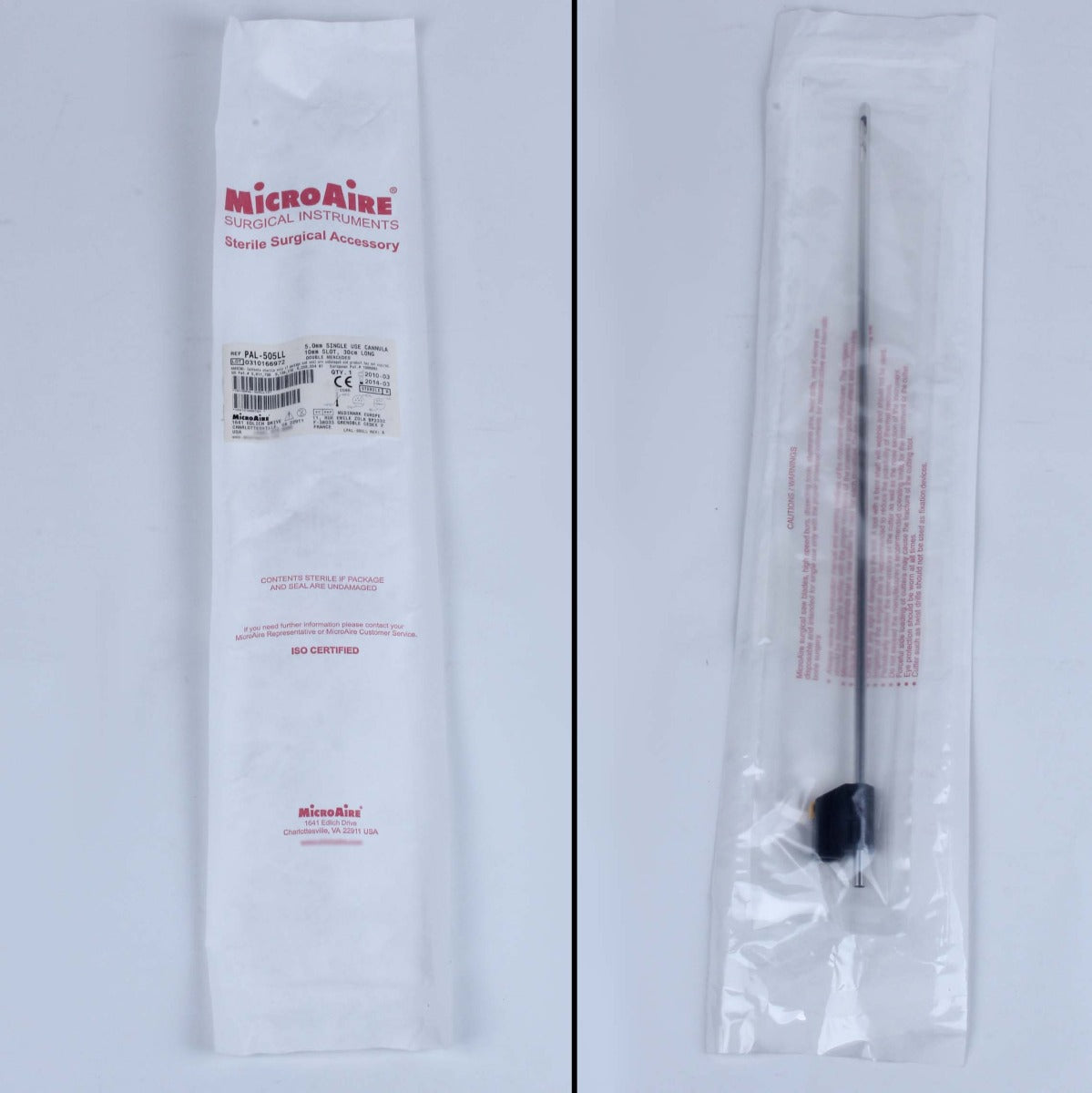 MicroAire PAL Cannula 30cm Long 5mm Dia 10mm Ports DOUBLE MERCEDES PAL-505LL