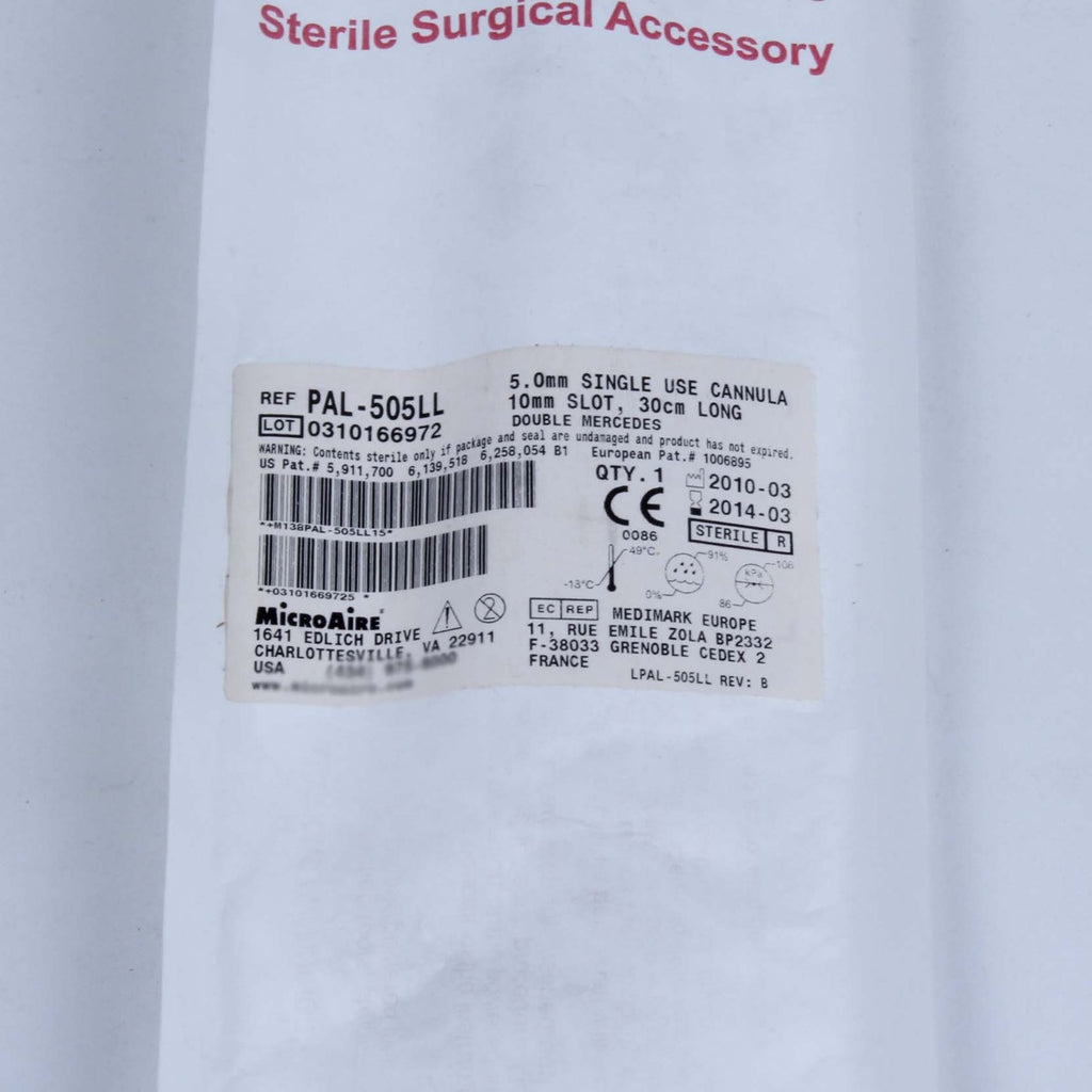 MicroAire PAL Cannula 30cm Long 5mm Dia 10mm Ports DOUBLE MERCEDES PAL-505LL