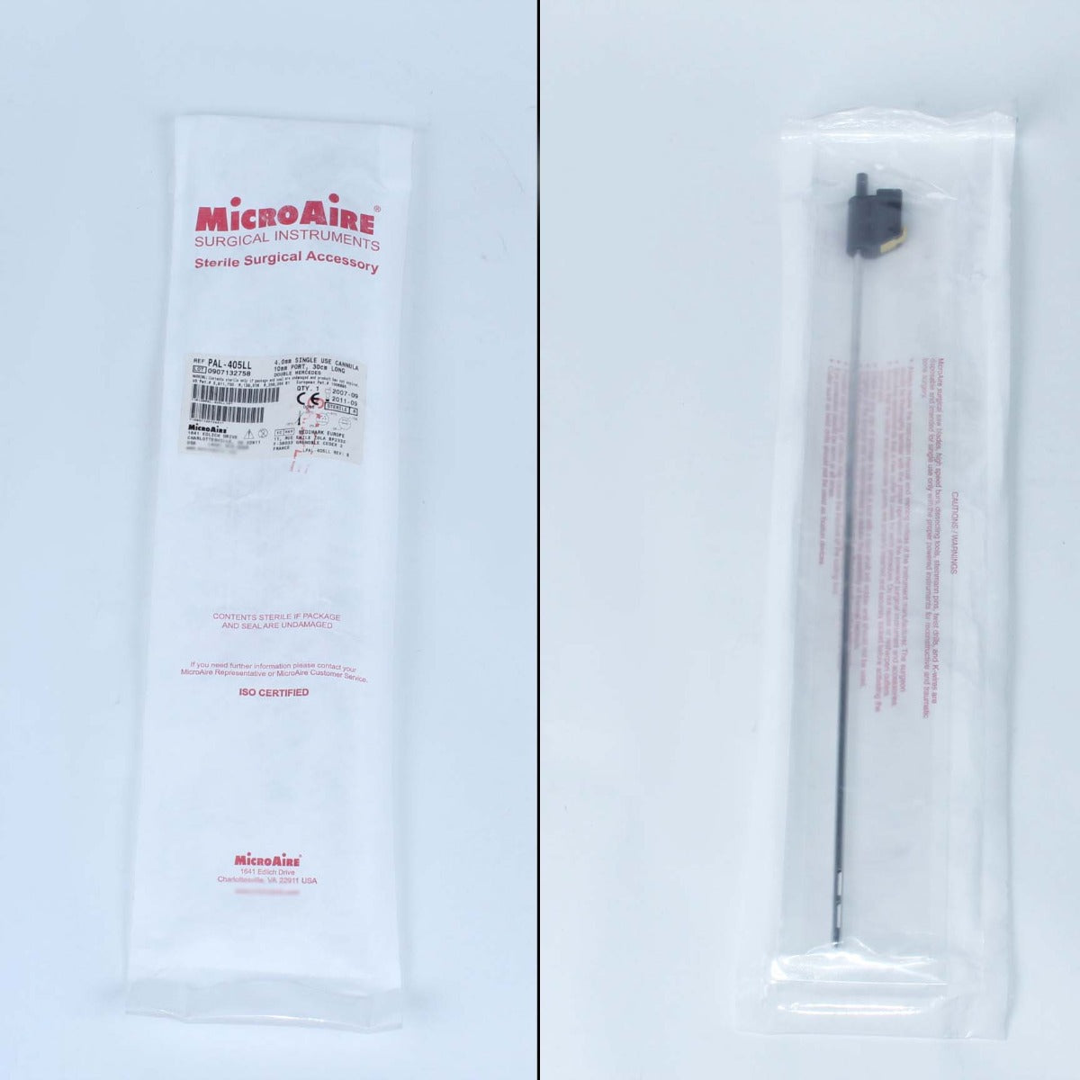 MicroAire PAL Cannula 30cm Long 4mm Dia 10mm Port DOUBLE MERCEDES PAL-405LL