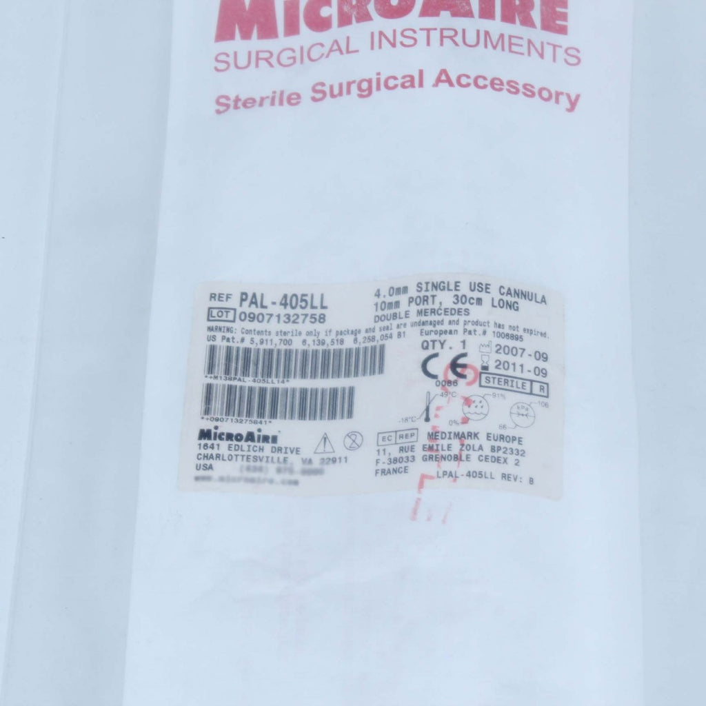 MicroAire PAL Cannula 30cm Long 4mm Dia 10mm Port DOUBLE MERCEDES PAL-405LL
