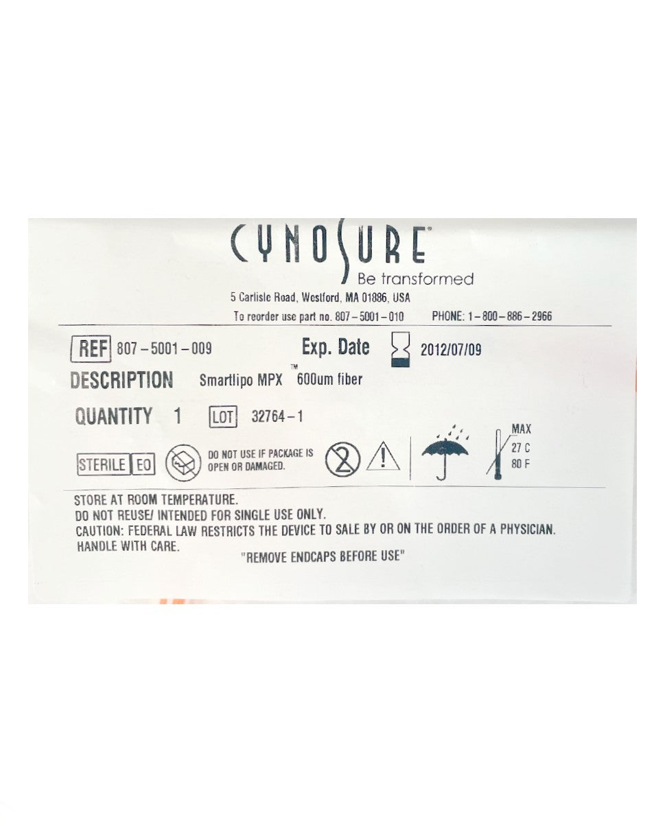 CYNOSURE Smartlipo MPX Laser 600um Orange Fiber EXP2009 REF 807-5001-009