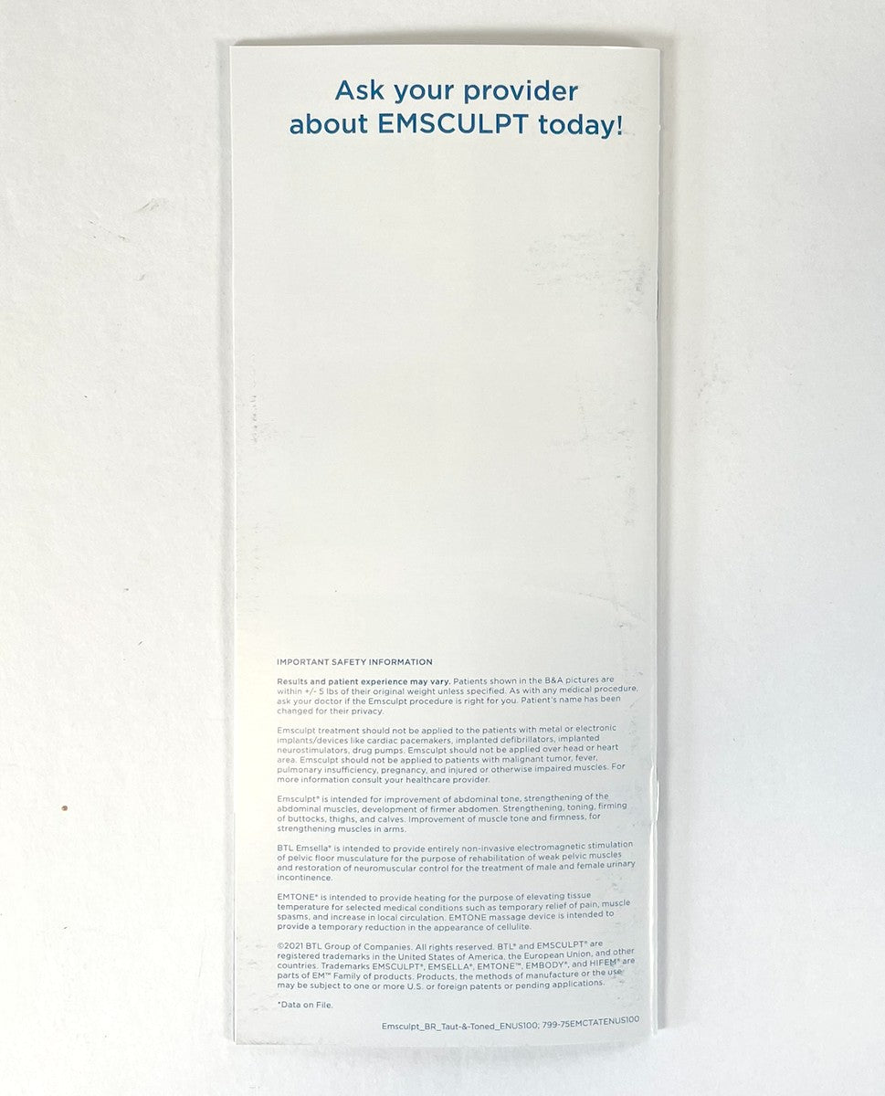 BTL Emsculpt BUILD MUSCLE & SCULPT YOUR BODY Patient Brochures 100 Pack