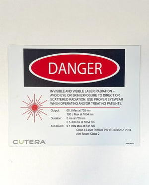Danger Sign Sticker, CUTERA, Class 4- Laser Product Per IEC 60825-1:2014, P/N 3004548 rB-1