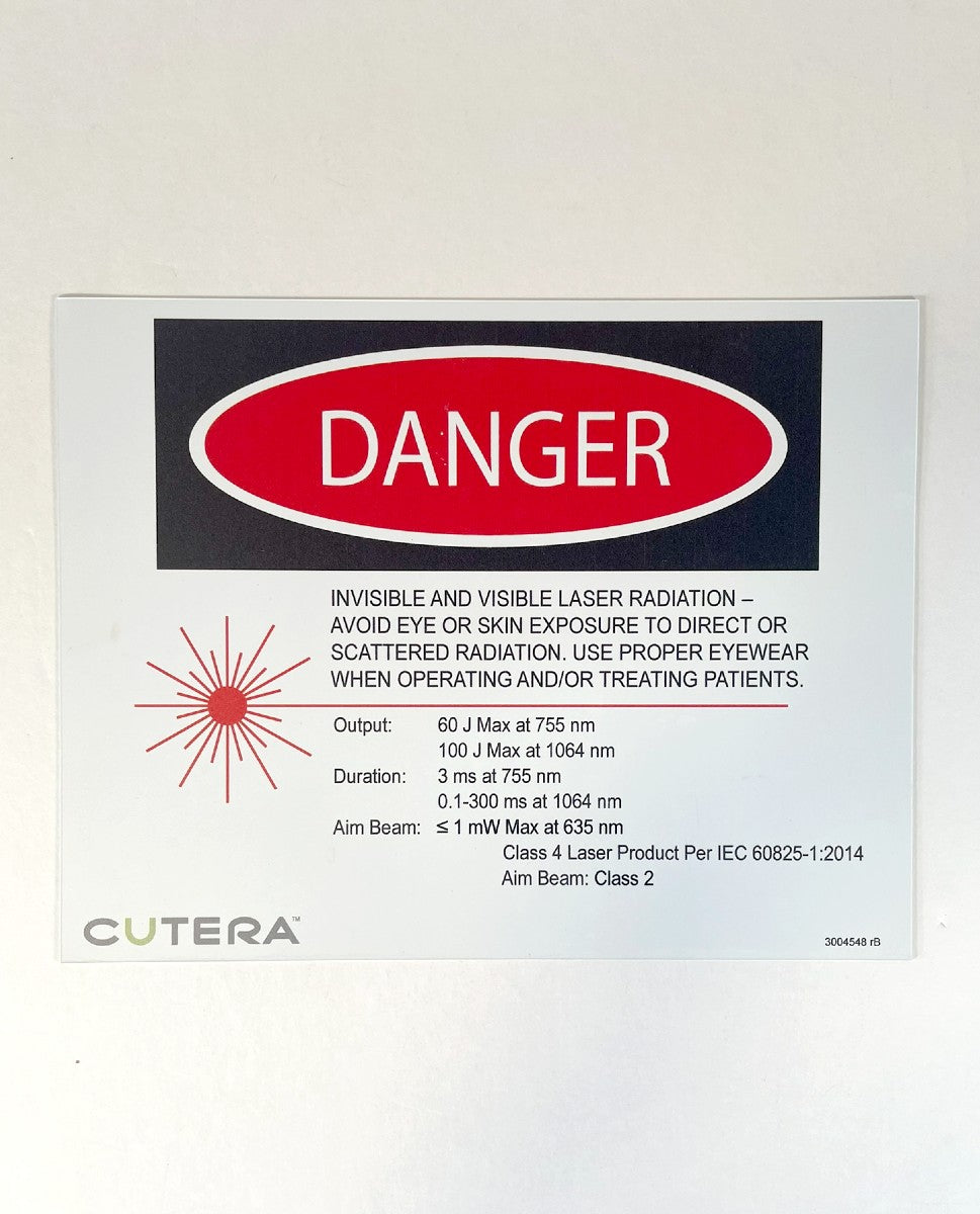Danger Sign Sticker, CUTERA, Class 4- Laser Product Per IEC 60825-1:2014, P/N 3004548 rB-1