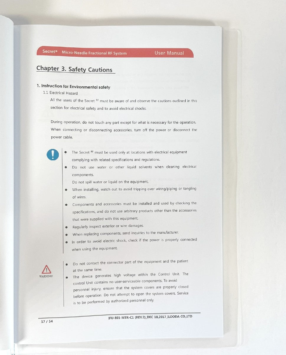ILOODA RF Microneedling system Secret User Manual IFU-E01-MTR-C1 Rev 2 EXP 2017 -1