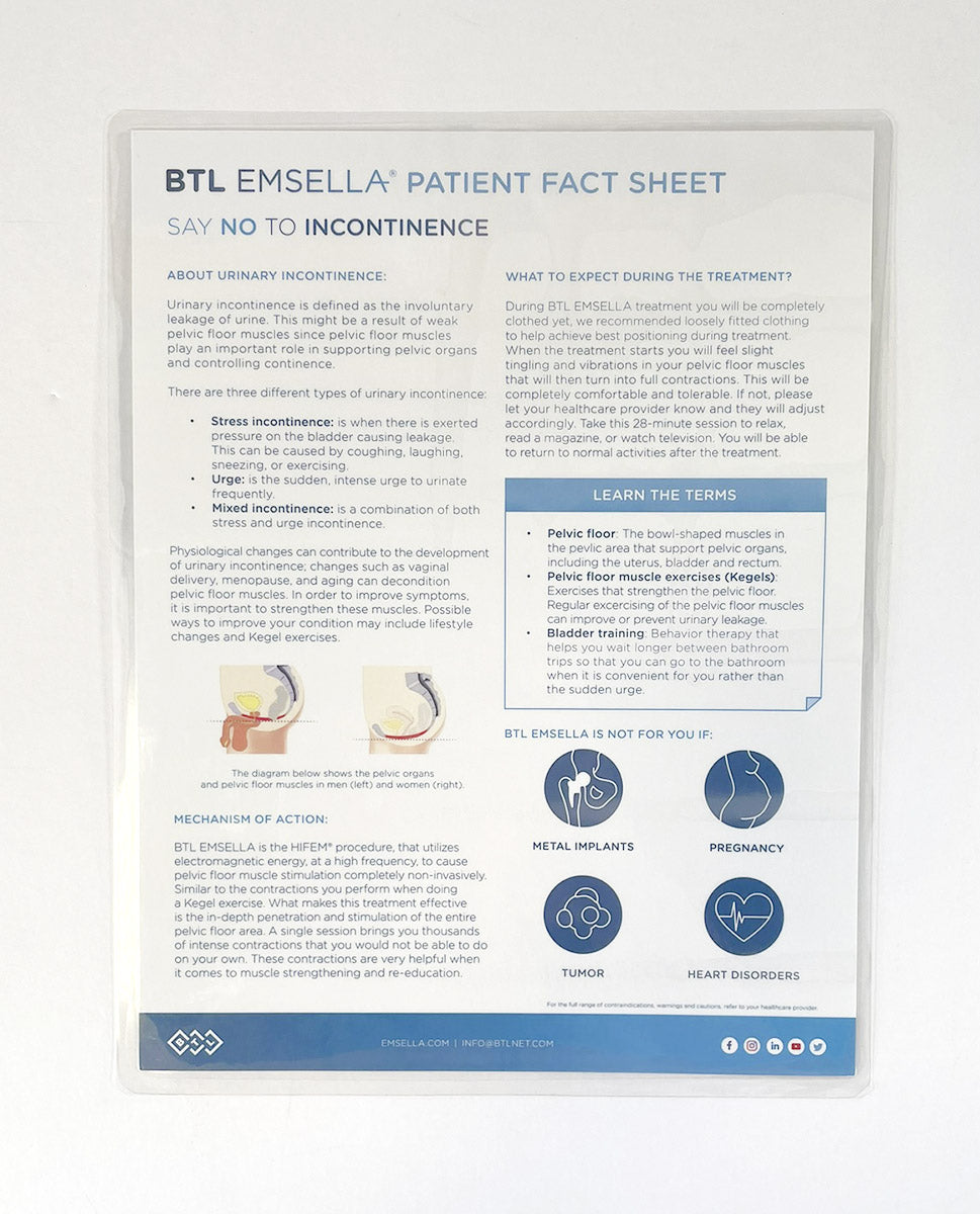 BTL Emsella Patient Fact Sheet Say No To Incontinence Patient Positioning 2019 btl