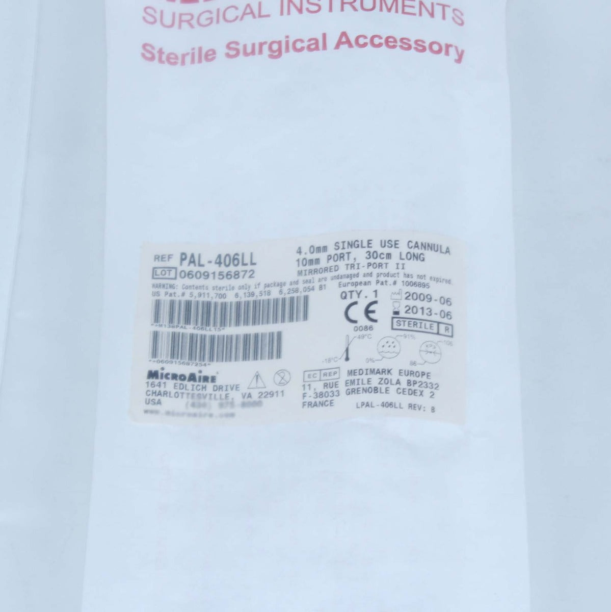 MicroAire PAL Cannula 30cm Long 4mm Dia 10mm MIRRORED TRI-PORT II 2 PAL-406LL