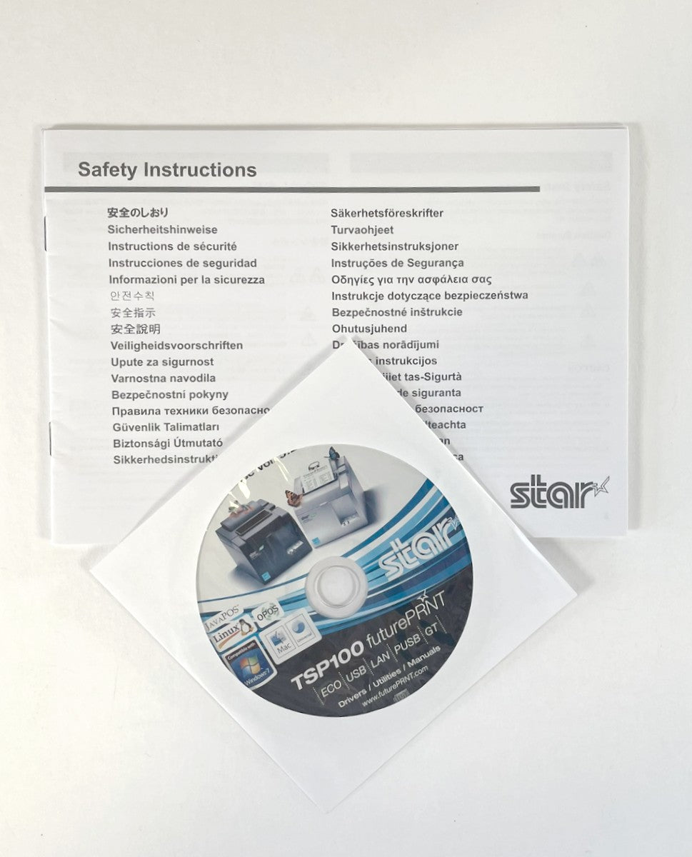 Star Micronics, TSP100 FuturePRNT, Drivers, Utilities, Manuals, CD ROM, P/N: 80875161, 2011 with Safety Instructions Guide-1