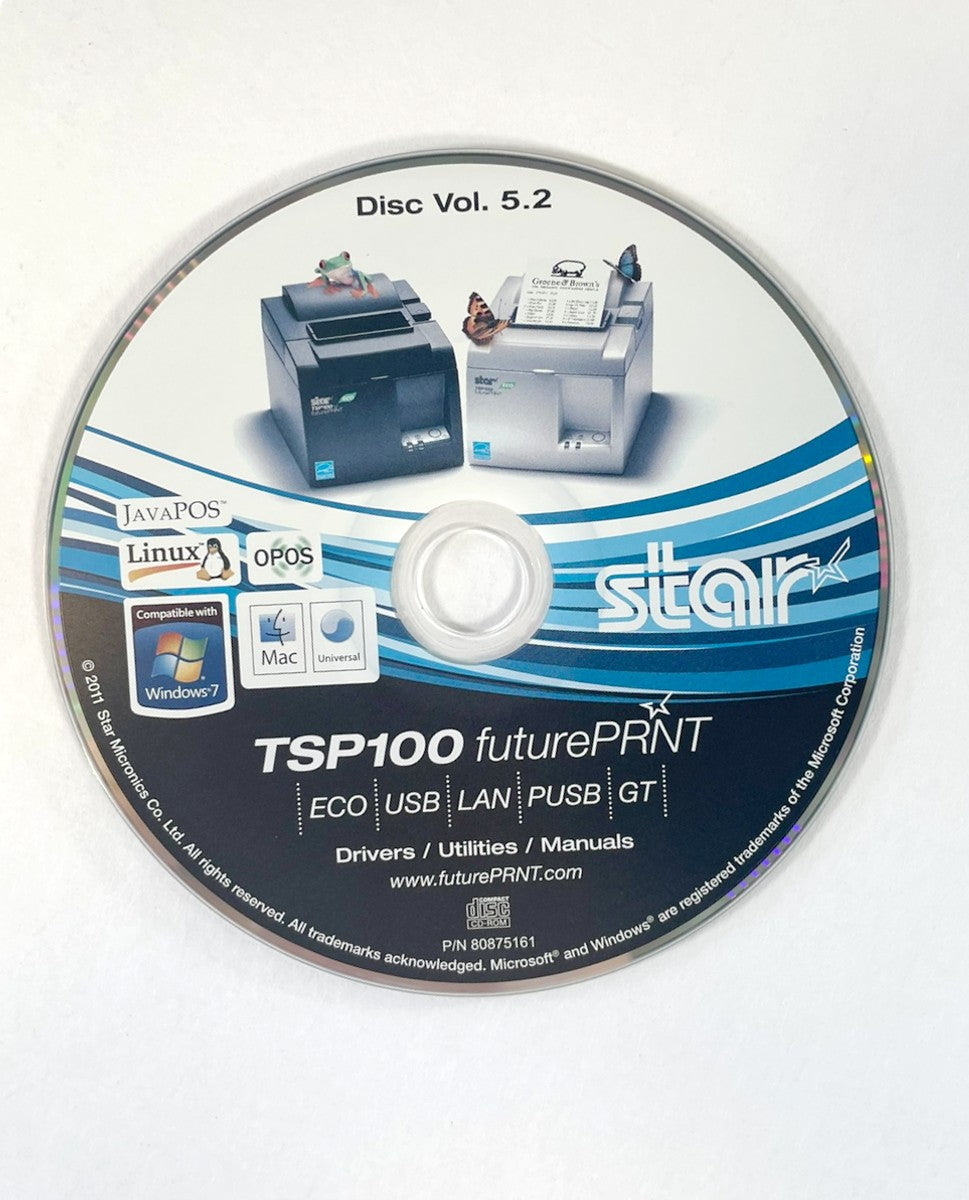 Star Micronics, TSP100 FuturePRNT, Drivers, Utilities, Manuals, CD ROM, P/N: 80875161, 2011 with Safety Instructions Guide-1
