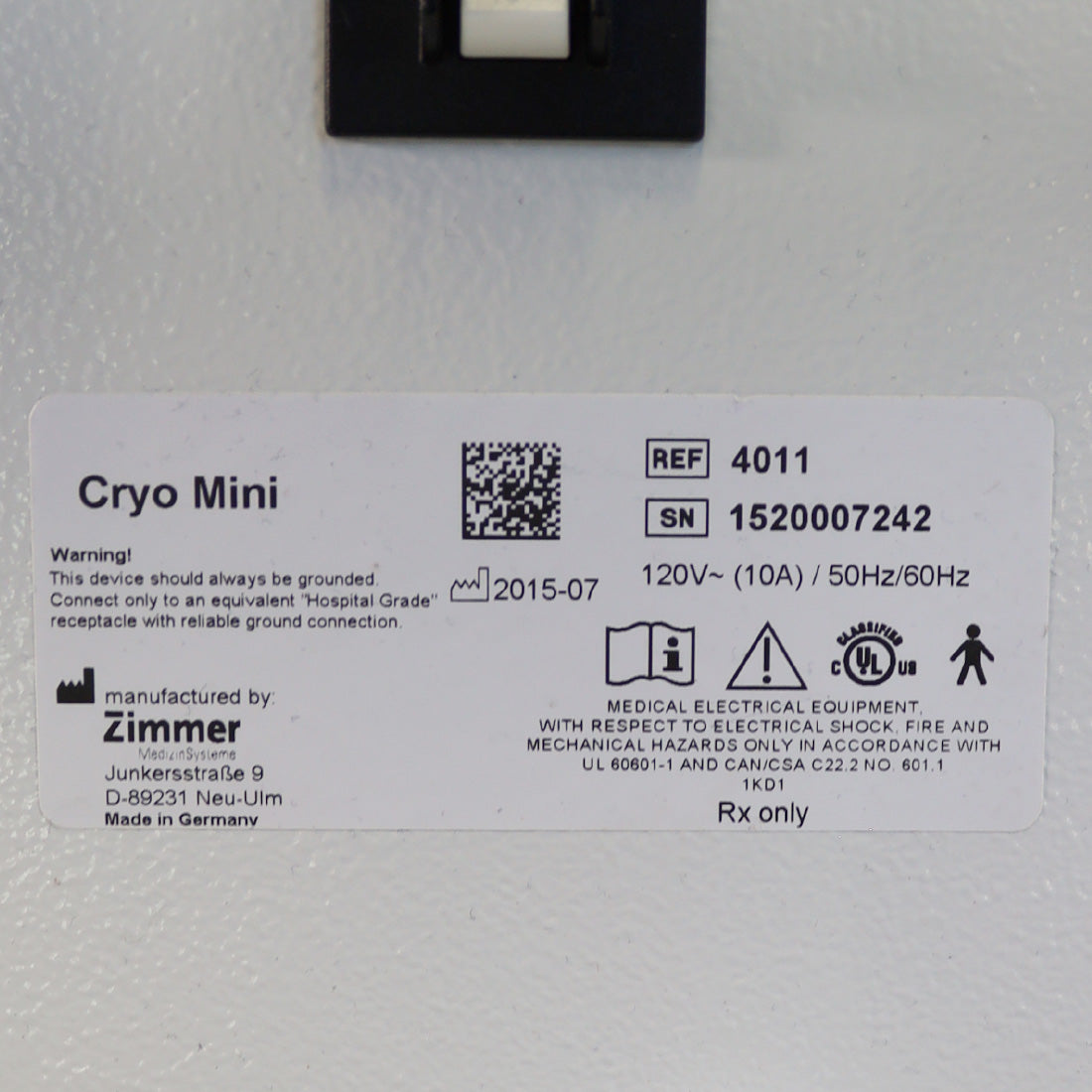 2015 Zimmer Cryo Mini Chiller Compact Epidermal Skin Cooling System