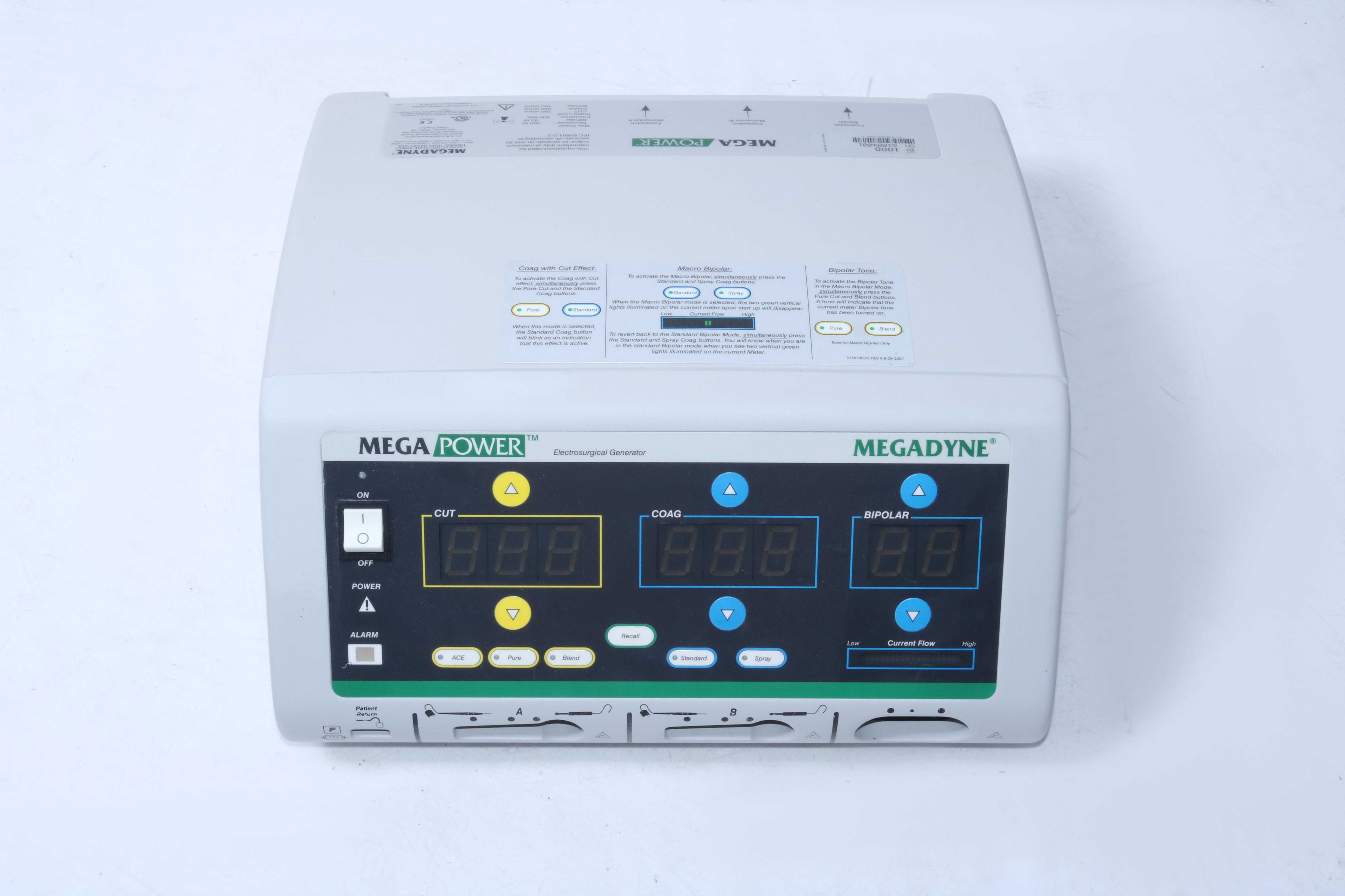 Megadyne Mega Power 1000 Electrosurgical Generator ESU Cut Coag 1 Pedal ONLY
